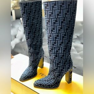 FENDI VELVET LOGO BOOTS